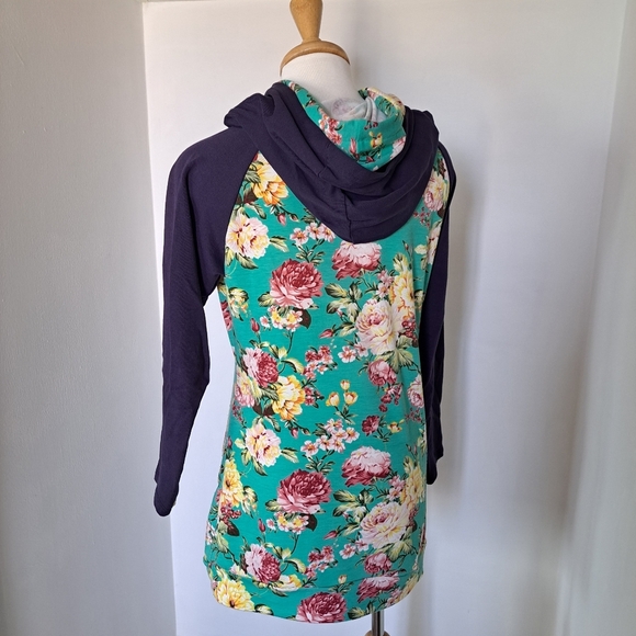 Vanilla Bay Floral Mini Dress with Hood - Teal and Purple - Picture 7 of 13